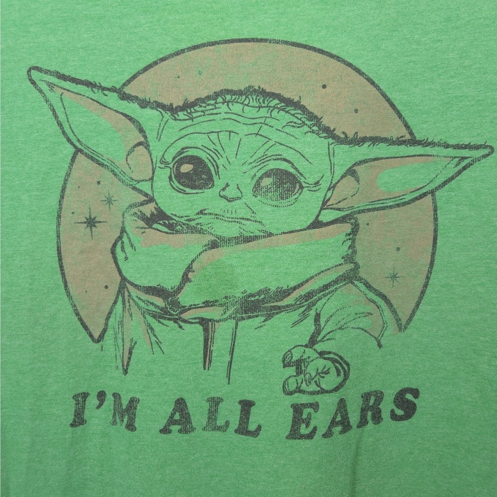 Star Wars The Mandalorian Grogu Im All Ears Green Graphic Tee Shirt‎ Mens Large